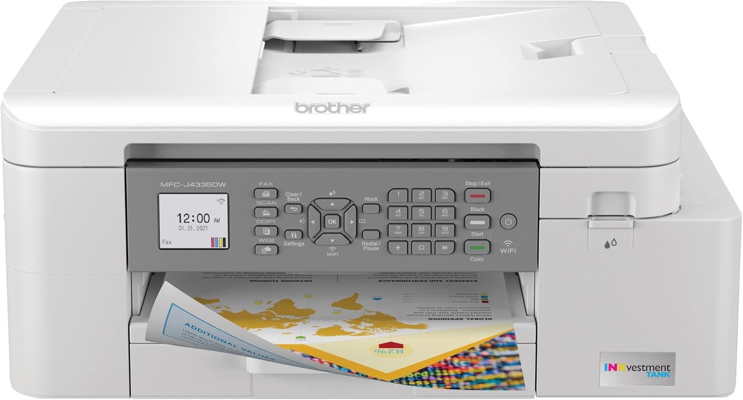 Brother MFC-J4335DW INKvestment Tank All-in-One Printer with Duplex and Wireless Printing Plus Up to 1-Year of Ink in-Box, Works with Alexa