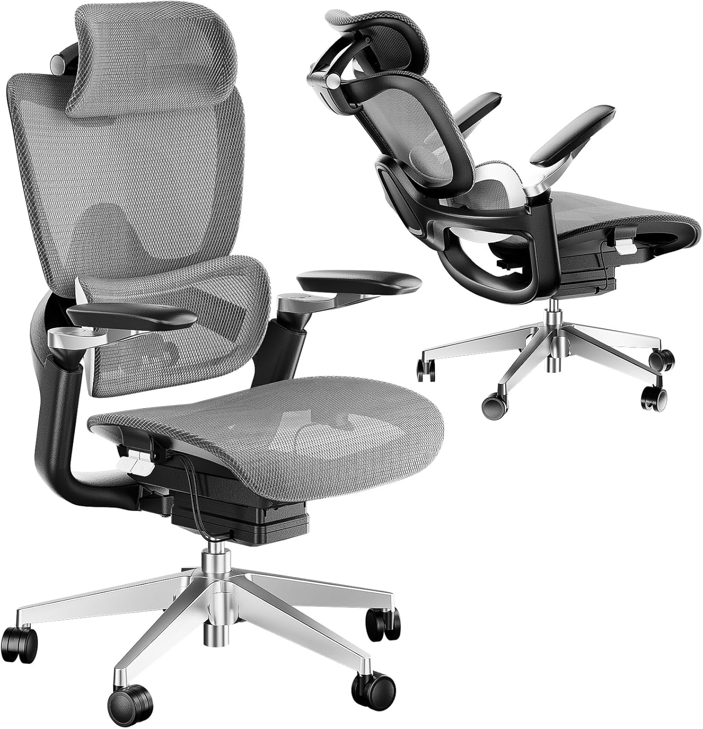 Ergonomic Office Chair, Big and Tall Mesh Computer Gaming Chair with Adaptive Lumbar Support, Work Chair with Headrest, 5D Armrest,90-130°Tilt, BIFMA Certified, Model Zen (Grey)