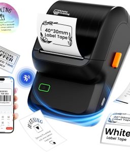 Label Maker,Barcode Label Printer, Bluetooth Label Maker Machine with Tapes for Small Business,Home Use,Logo,Sticker Printer with 80 Fonts & 300 Templates, Black