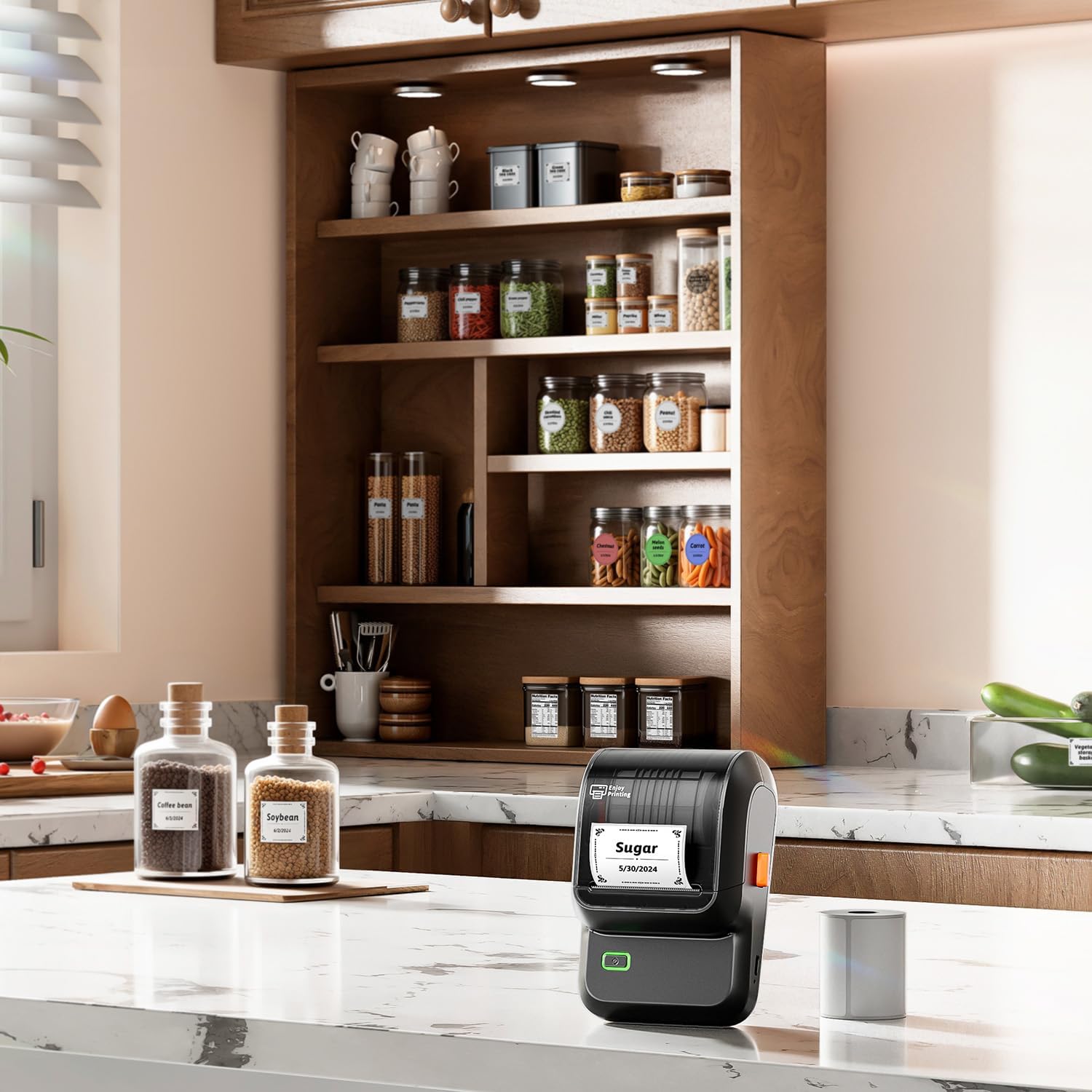 Label Maker,Barcode Label Printer, Bluetooth Label Maker Machine with Tapes for Small Business,Home Use,Logo,Sticker Printer with 80 Fonts & 300 Templates, Black - Image 2