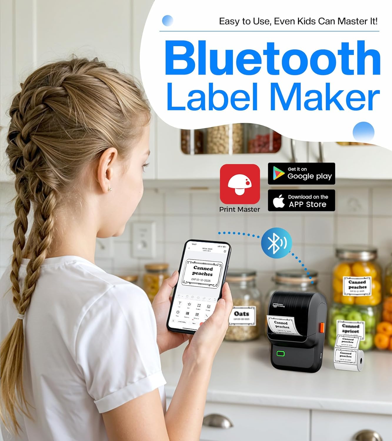 Label Maker,Barcode Label Printer, Bluetooth Label Maker Machine with Tapes for Small Business,Home Use,Logo,Sticker Printer with 80 Fonts & 300 Templates, Black - Image 6