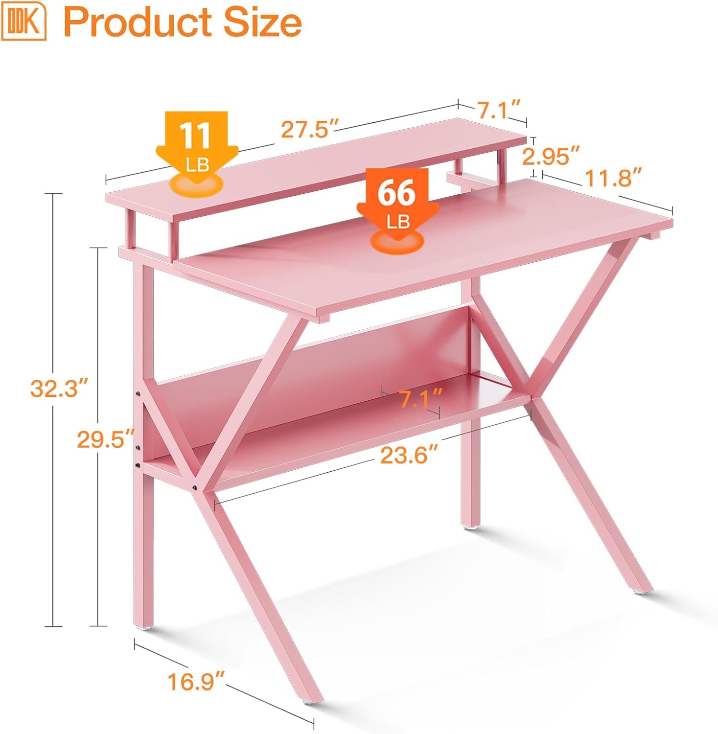ODK Small Desk, 27.5 Inch Small Computer Desk for Small Spaces, Compact Desk with Storage, Tiny Desk Study Desk with Monitor Stand for Home Office, Pink - Image 3