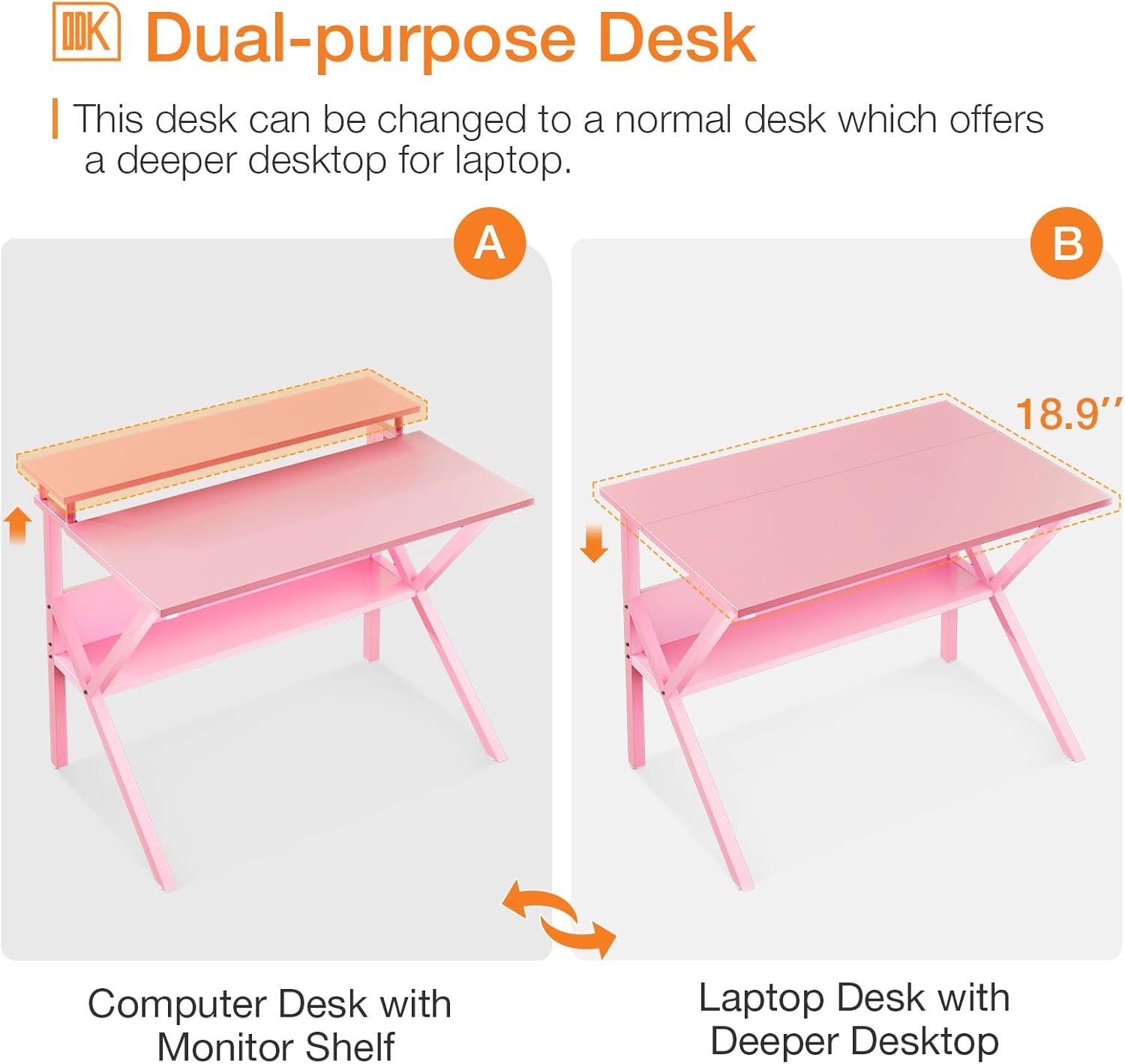 ODK Small Desk, 27.5 Inch Small Computer Desk for Small Spaces, Compact Desk with Storage, Tiny Desk Study Desk with Monitor Stand for Home Office, Pink - Image 4