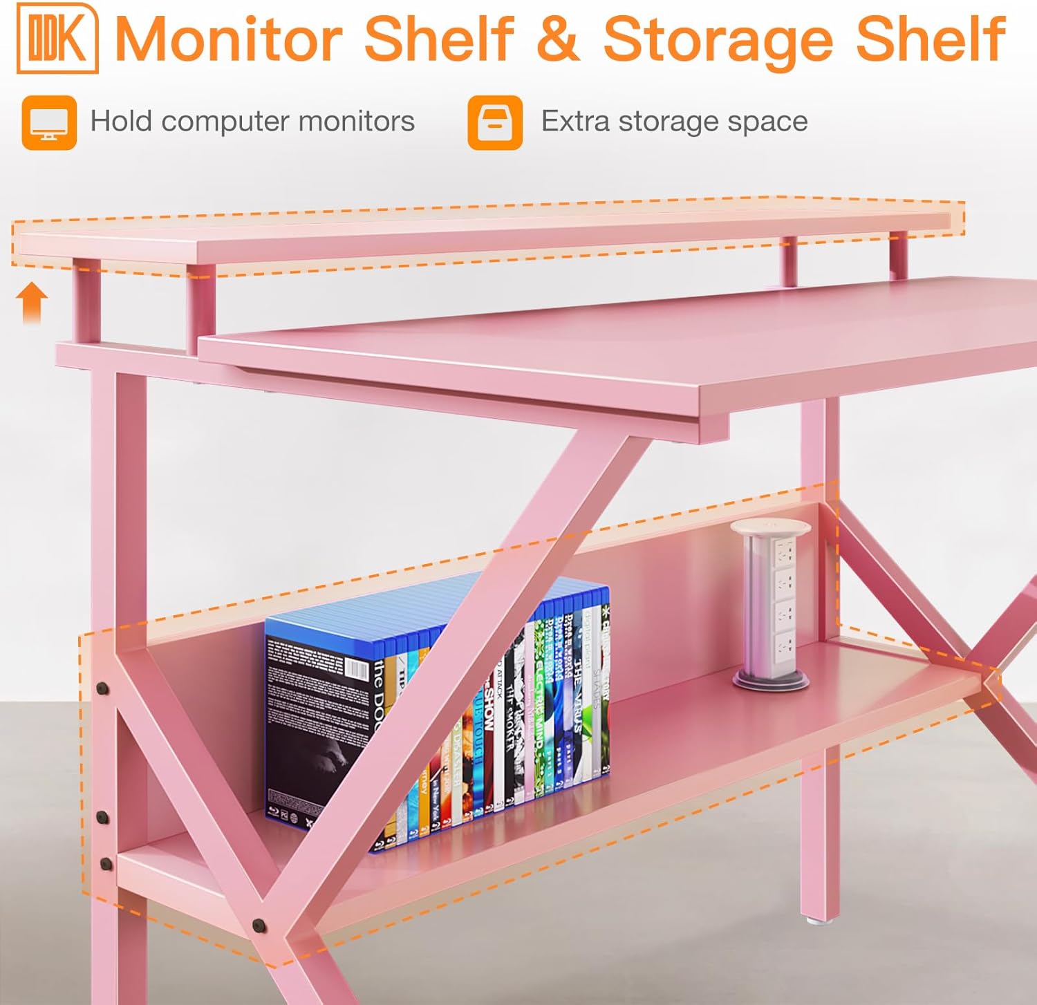 ODK Small Desk, 27.5 Inch Small Computer Desk for Small Spaces, Compact Desk with Storage, Tiny Desk Study Desk with Monitor Stand for Home Office, Pink - Image 6