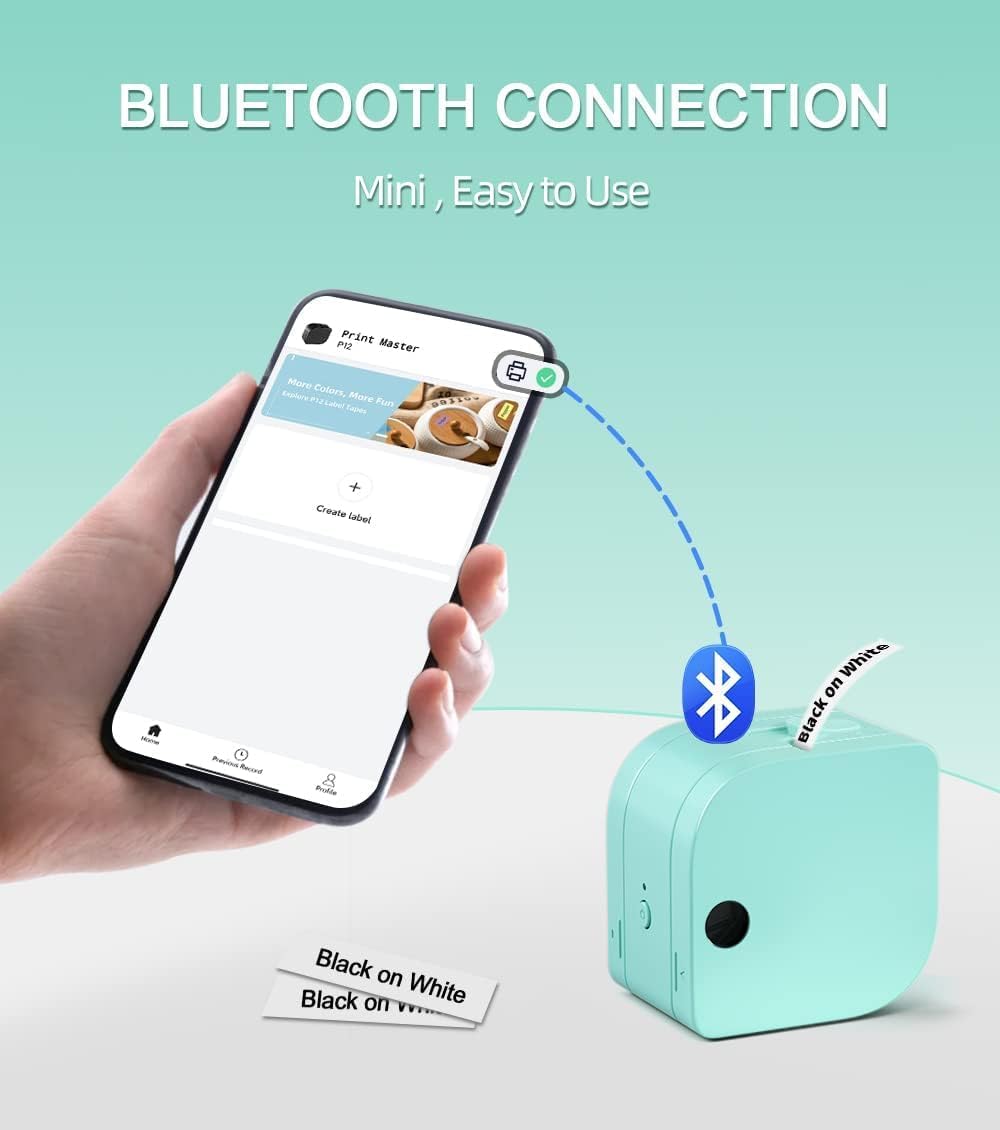 Phomemo P12 Label Maker Machine with Tape, Bluetooth Small Thermal Label Printer with Multiple Templates Mini Label Maker for Home, Kitchen, Organization, Office, Green - Image 2