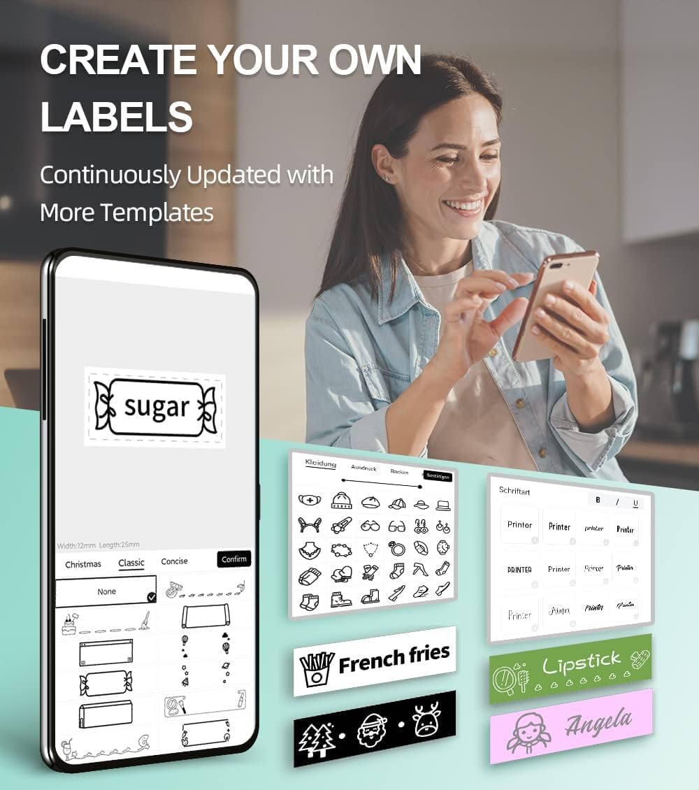 Phomemo P12 Label Maker Machine with Tape, Bluetooth Small Thermal Label Printer with Multiple Templates Mini Label Maker for Home, Kitchen, Organization, Office, Green - Image 4