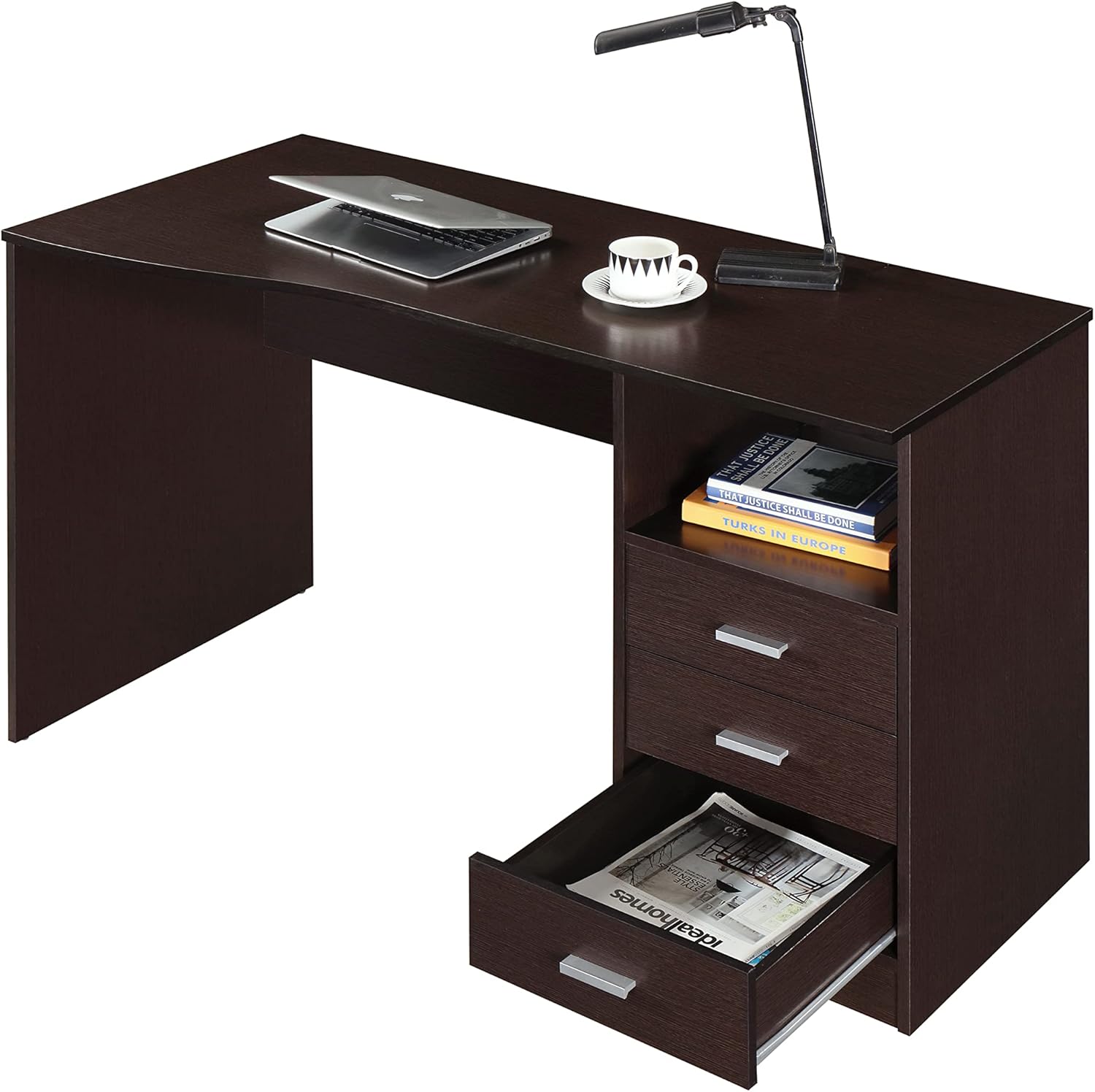 Techni Mobili Classic Computer Desk with Multiple Drawers, 29.5" x 23.6" x 51.2", Wenge - Image 8